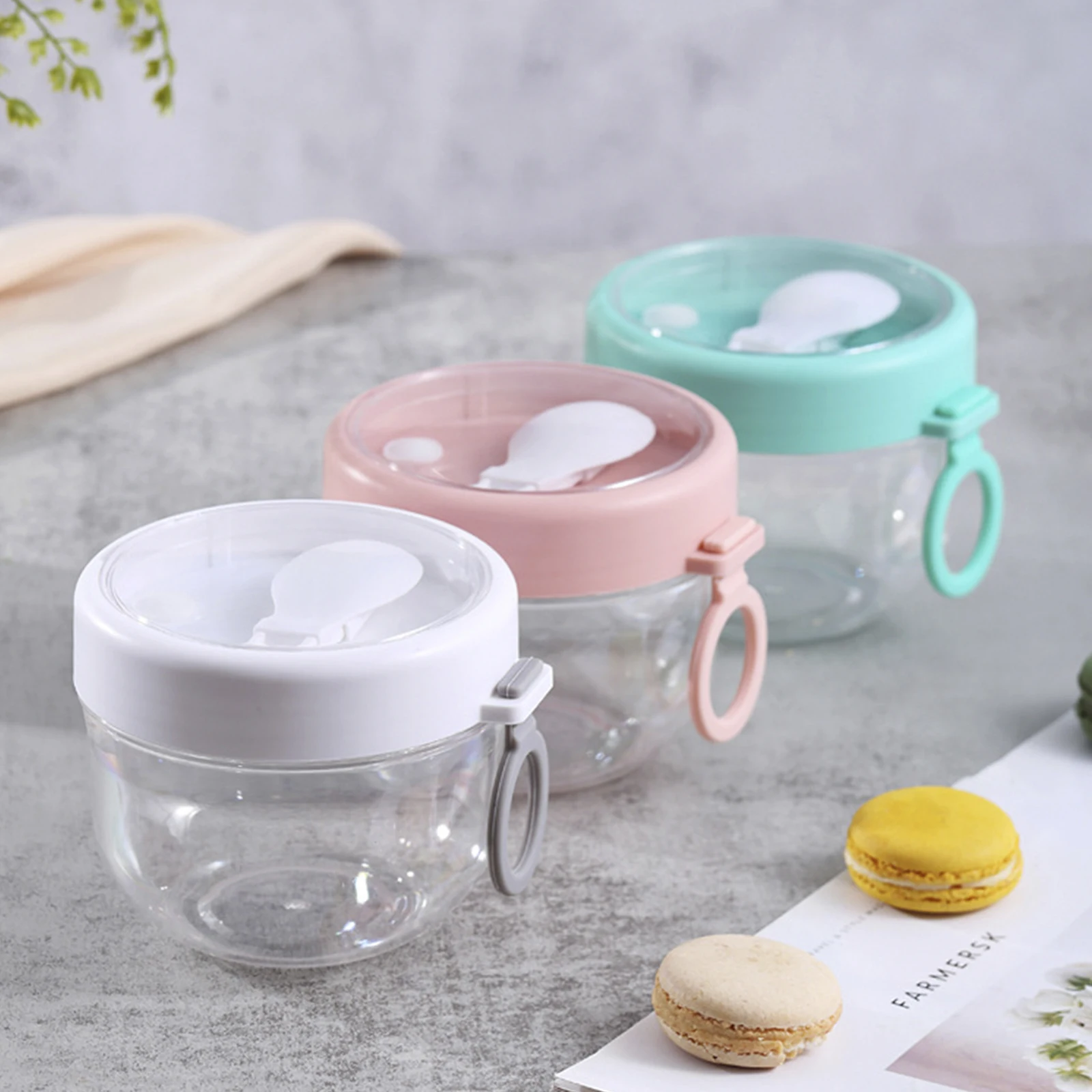 Overnight Oats Container With Lid Foldable Spoon Portable Yogurt Oatmeal Container Jar for Students Food Storage Container 5