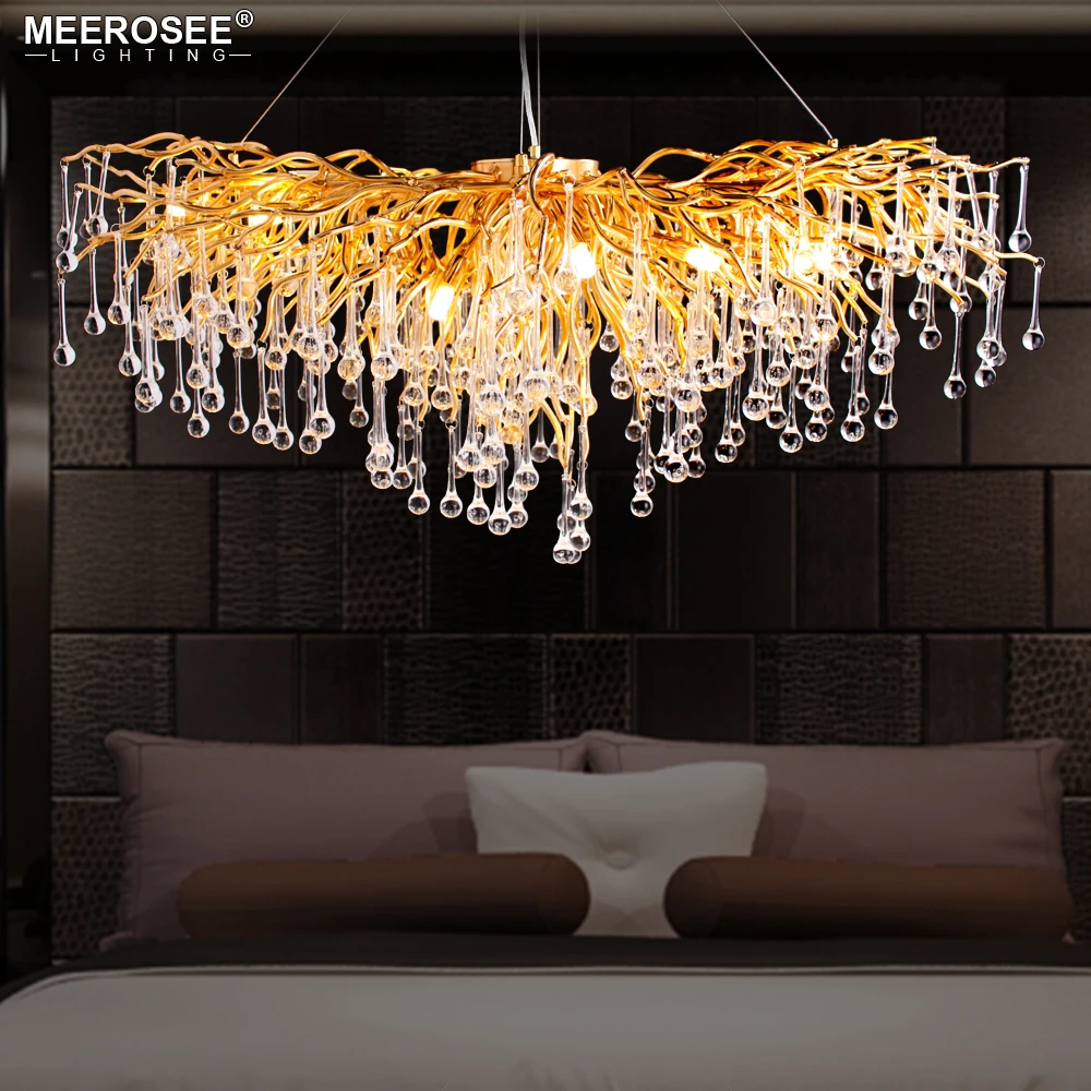 

Luxurious Crystal Pendant Light Modern Popular Gold Color G9 Rectanglsuspension Home lamp Lustre for Restaurant Hotel Project