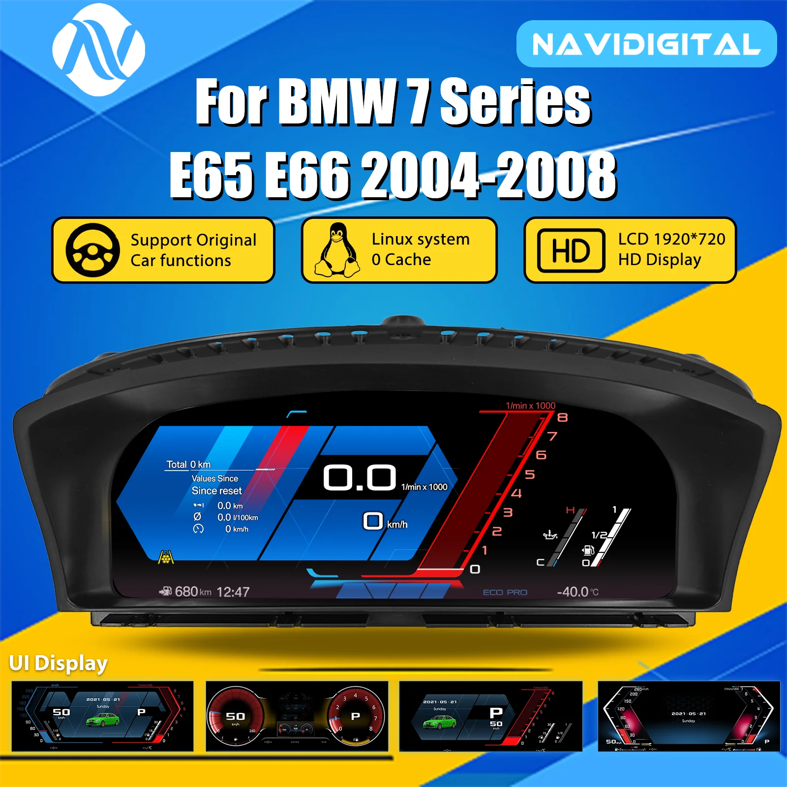 Panel de Instrumentos Digital para BMW Serie 7 E65 E66 Años 2004-2008, Cabina Virtual, Velocímetro 1