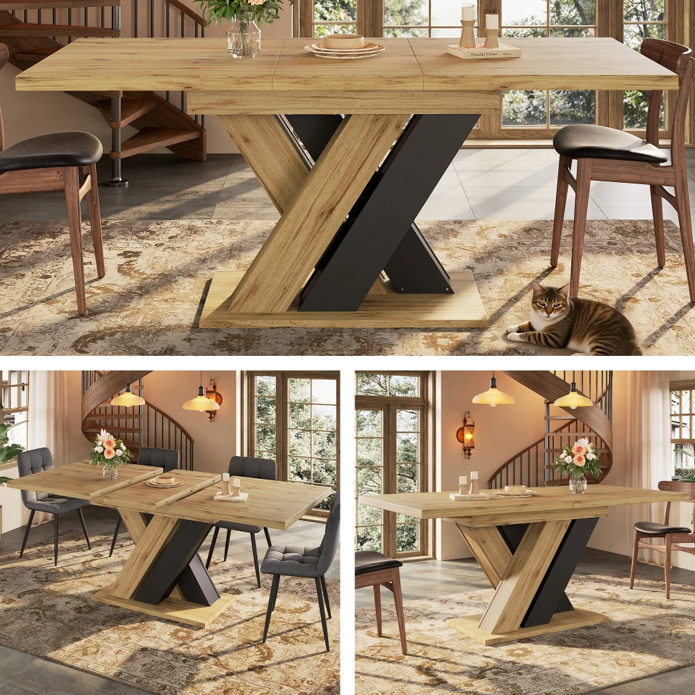 Esstisch Teleskop (119-158,5×80cm), Küchentisch, ausziehbarer Tisch, für Wohnzimmer, Esstisch aus Holz mit W-förmigen Beinen – Detail 19