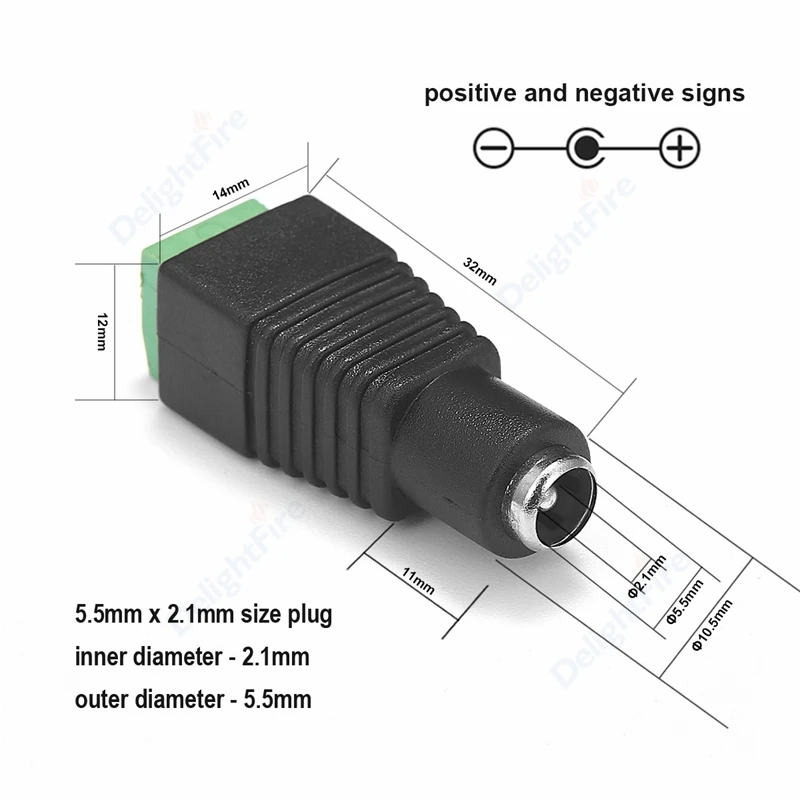 Description Picture 6 of itemMale Female DC Connector 5V 12V 5.5 2.1mm DC Power Jack Plug Adapter Barrel Connector for CCTV Security Camera Led Strip