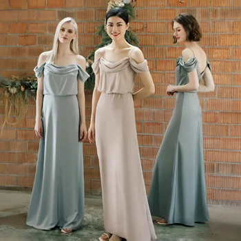 French Style Off Shoulder Bridesmaid Gown 2026 New Satin Slim Fit Long Dress Customizable Plus Size Formal Dress Bridal Party