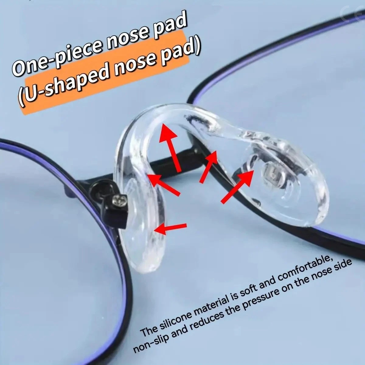 Plaquettes nasales silicone ultra-doux pour lunettes installées, assurant confort et maintien anti-dérapant.