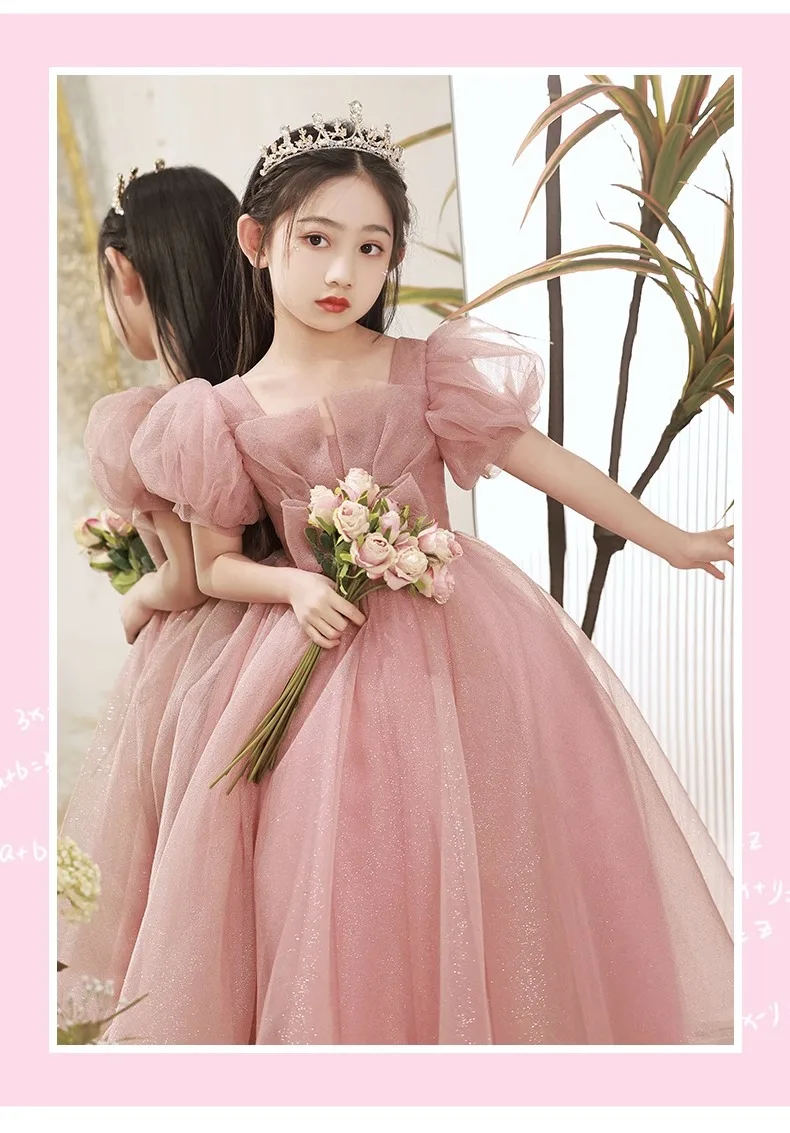 open lace back dress Tulle Flower Girl Dress for Wedding Bridesmaid First Communion Dresse –  kingbridals main image 1