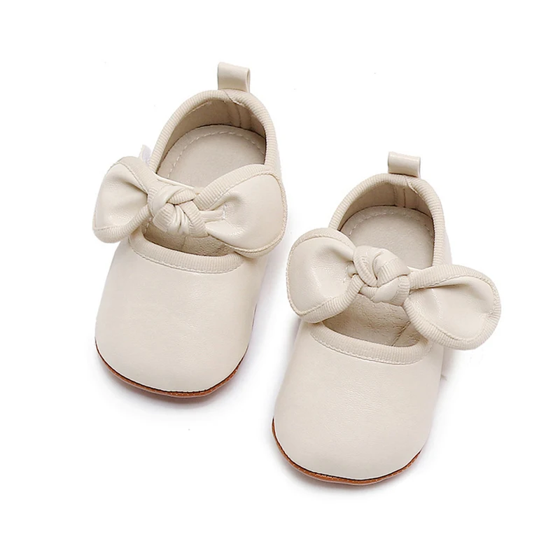 

Baby Girl Princess Dress Shoes Faux Leather Bowknot Mary Jane Flats Crib Shoes with Non-Slip Rubber Sole