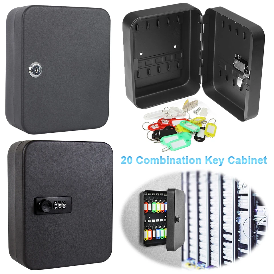 Key Storage Lock Box 20 Key Hooks Key Cabinet Security Lock Box with Key/Code Lock Locking Key Cabinet Key Holder Box Wall Mount