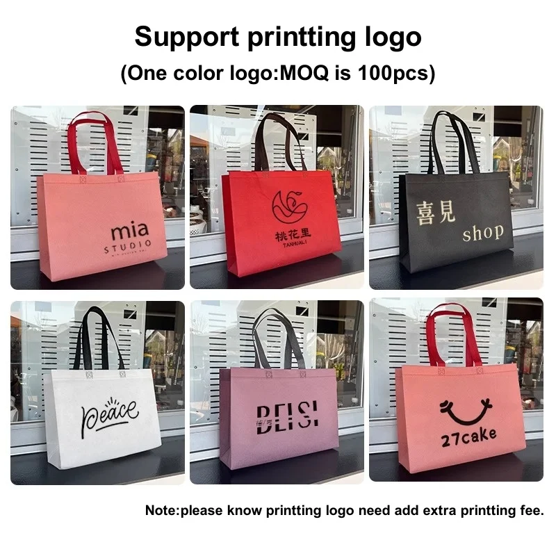 StoBag 10pcs Non-woven Tote Bags Color Fabric Portable Eco-friendly Shopping Storage Reusable Large Pouch Custom Logo(Extra Fee) 5