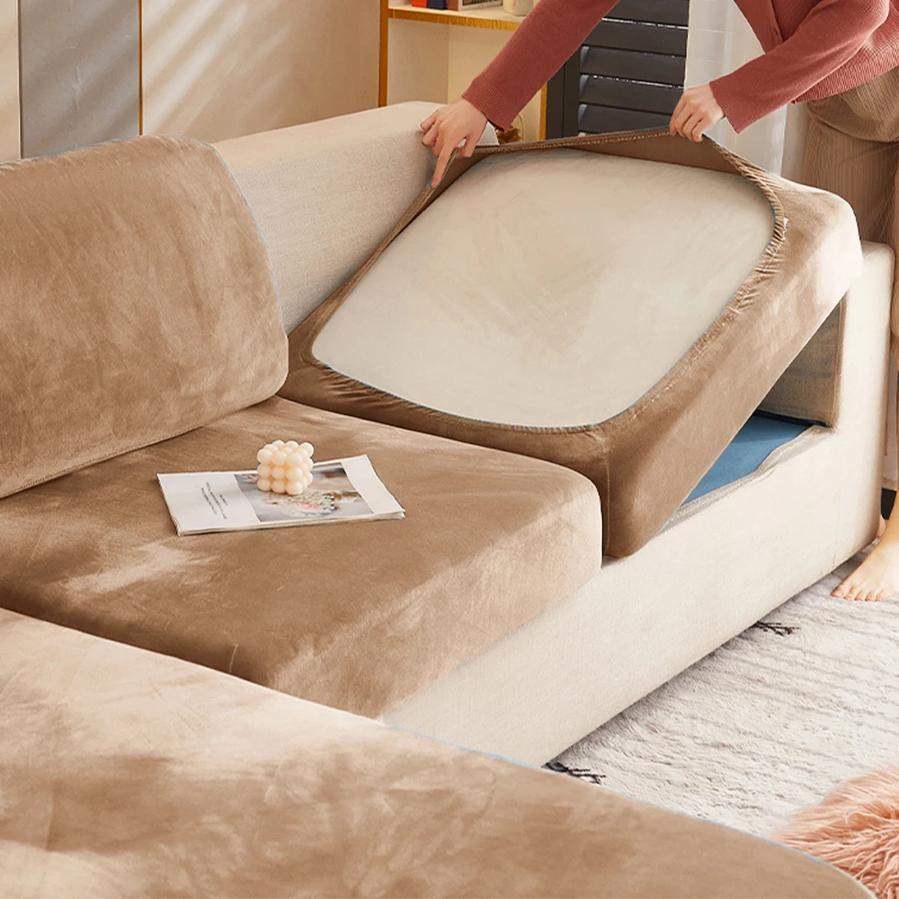 Luxury Velvet Sofa Covers Super Soft Sofa Seat Cushion Covers Solid Living Room Stretch Sofa Couch Case Home Decor Washable Pets 5