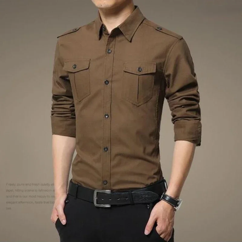 Men&rsquo;s Cotton Shirt Tooling Military Uniform Shirt Non-iron Long Sleeves Short Sleeve Spring and Fall Leisure Outdoor casual short sleeved shirt short sleeved shirt button down shirt