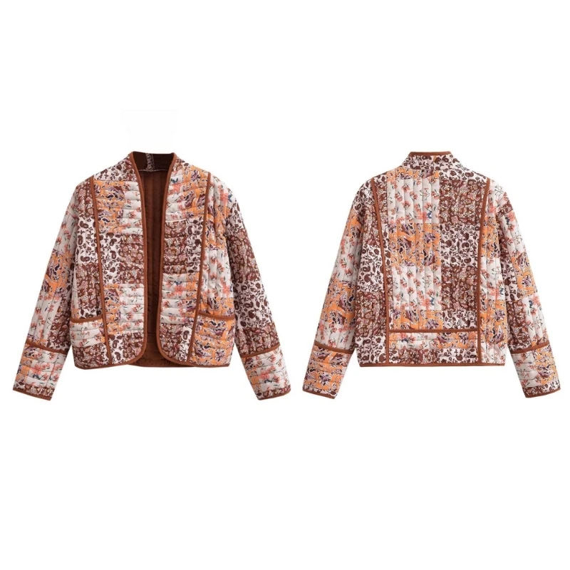 Womens Lightweight Quilted Jackets Long Sleeve Open Front Cropped Puffer Coat Winter Warm Padded Outwear