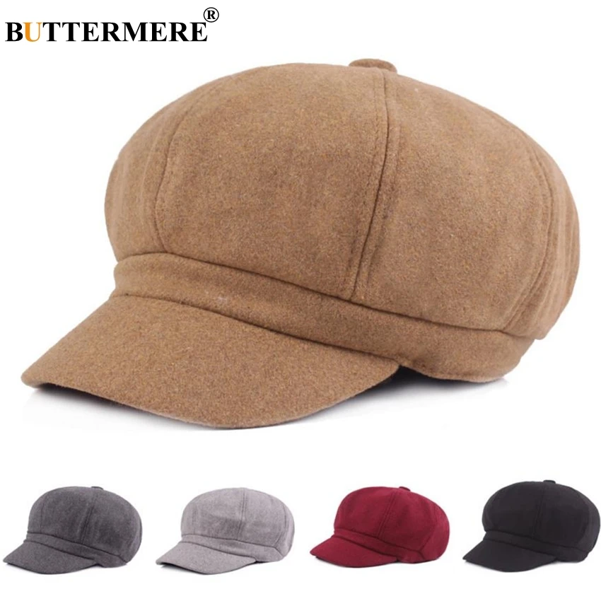 BUTTERMERE Women Beret Newsboy Cap Winter Spring Black Solid Octagonal Cap Vintage Casual Brand Eight Panel Baker Boy Hat