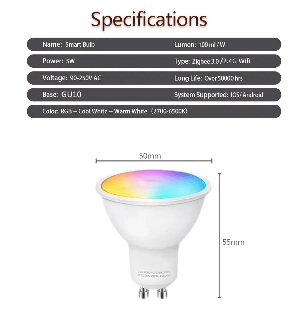 Smart WiFi Zigbee LED Light Bulb GU10