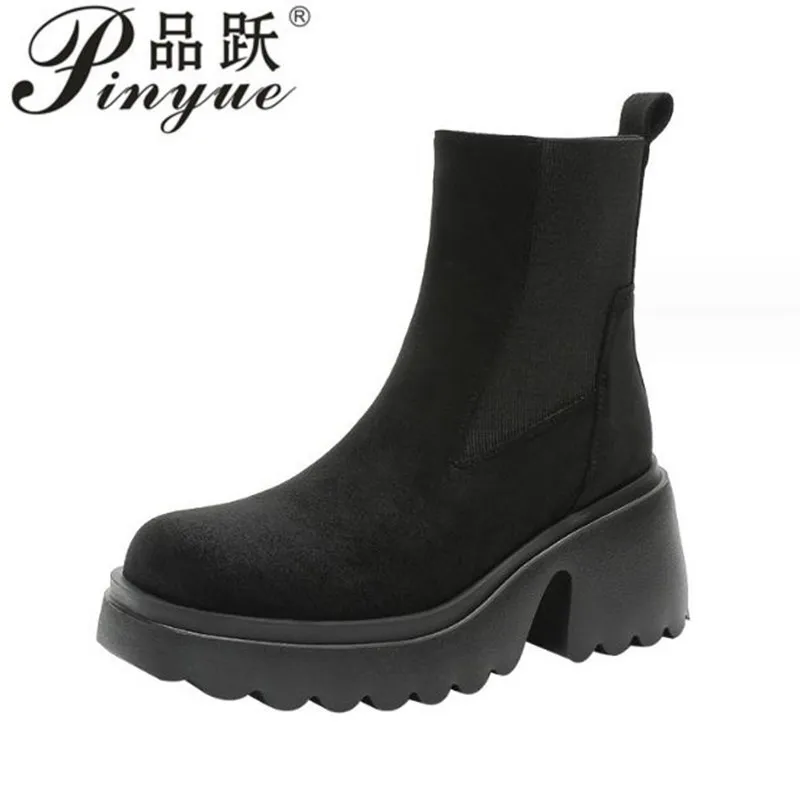 

7cm Woman Spring Chelsea Autumn Platform Shoes Stretch Fabric Boots Stylish chunky elastic Sock boots 35 40