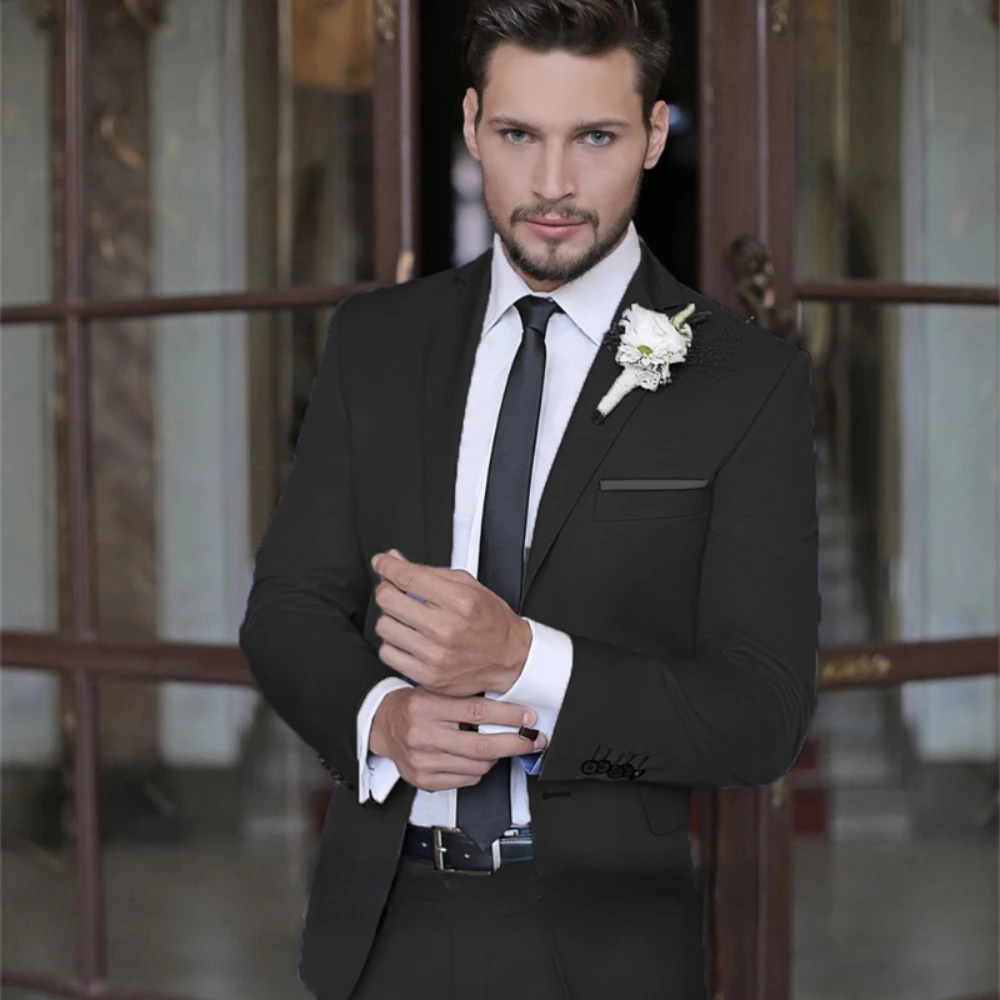

Роскошный мужской костюм для свадьбы, облегающие смокинги для жениха с вырезом на лацкане, повседневный стиль, мужской комплект из 2 предметов (Блейзер + брюки)