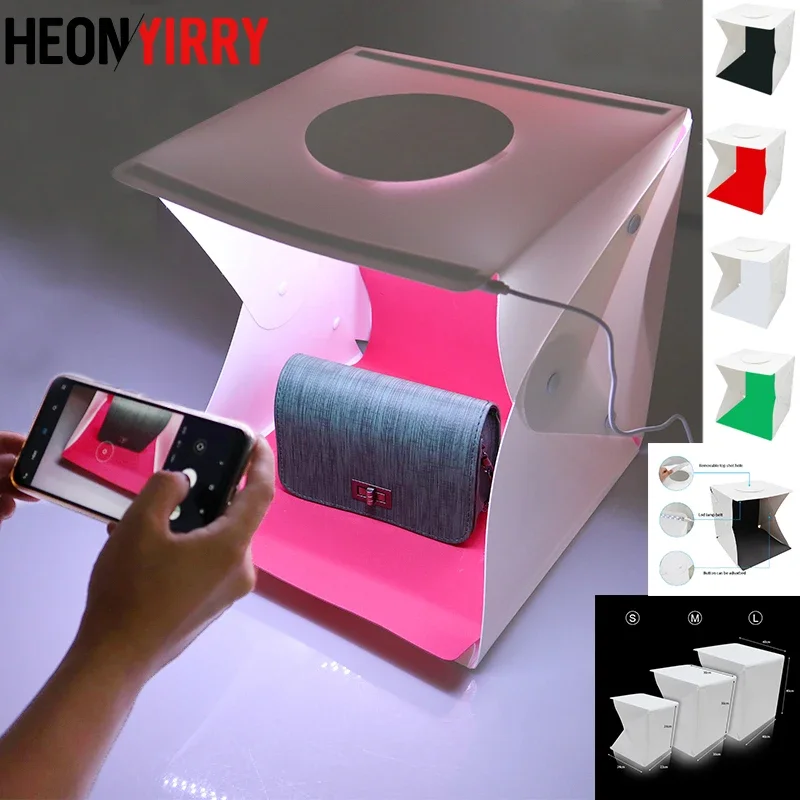 2LED Folding Lightbox 40*40 Portable Photography Photo Studio Softbox Adjustable Brightness Light Box for DSLR Camera Background