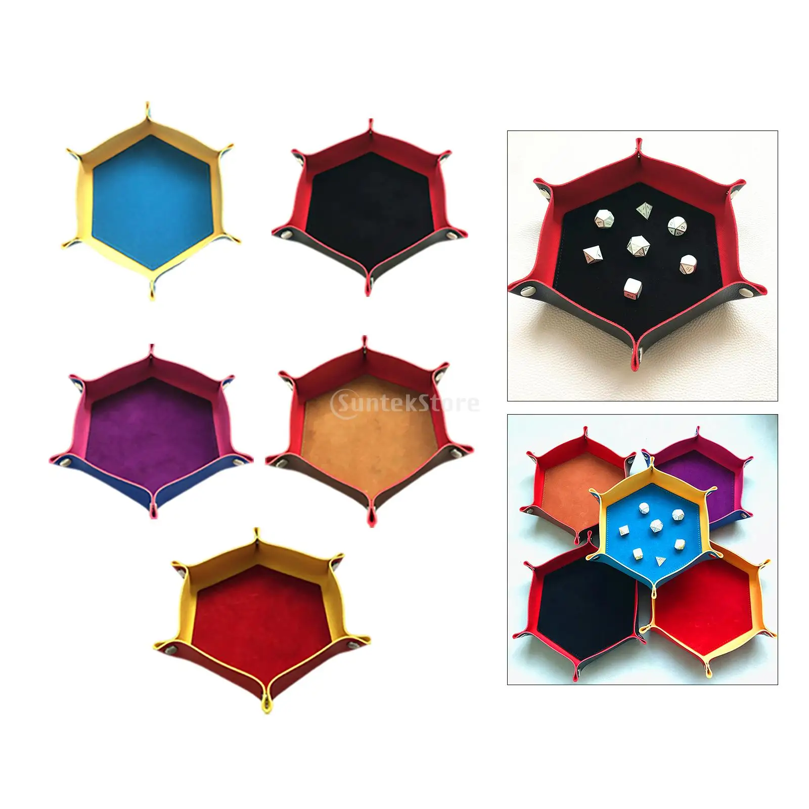 Foldable Dice Tray PU Leather Hexagonal Folding Dice Tray Box Game for RPG DND Game Storage Table Board Games