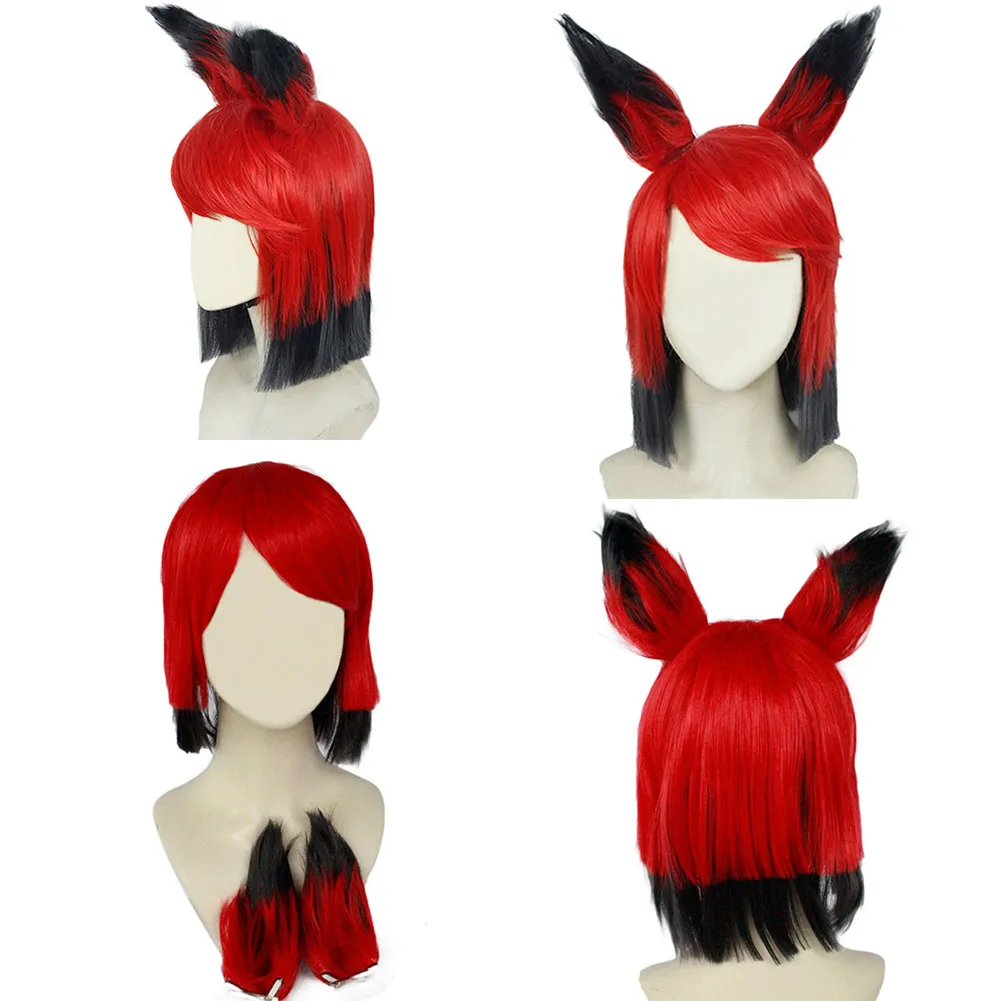 

Hazzbin Cos Alastor Cosplay Wig Red Black Short Hair for Women Heat Resistant Synthetic Hair Halloween Carnival Party Prop