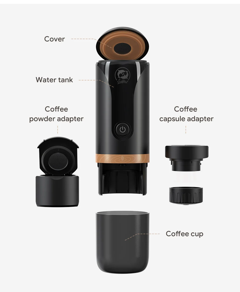 Espresso Coffee Maker iCafilas Travel espresso machine for capsules Italian coffee machine and ground coffee stainless steel for travel