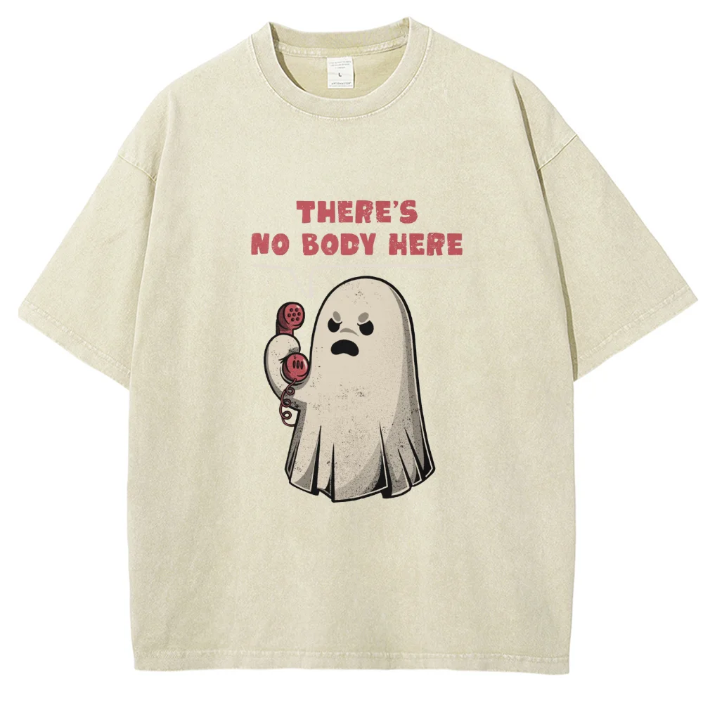 Halloween Ghost Print Women's T-Shirt 2024 New Oversized Top Wash Denim Unisex Style Short Sleeve Street Hip Hop Design Top