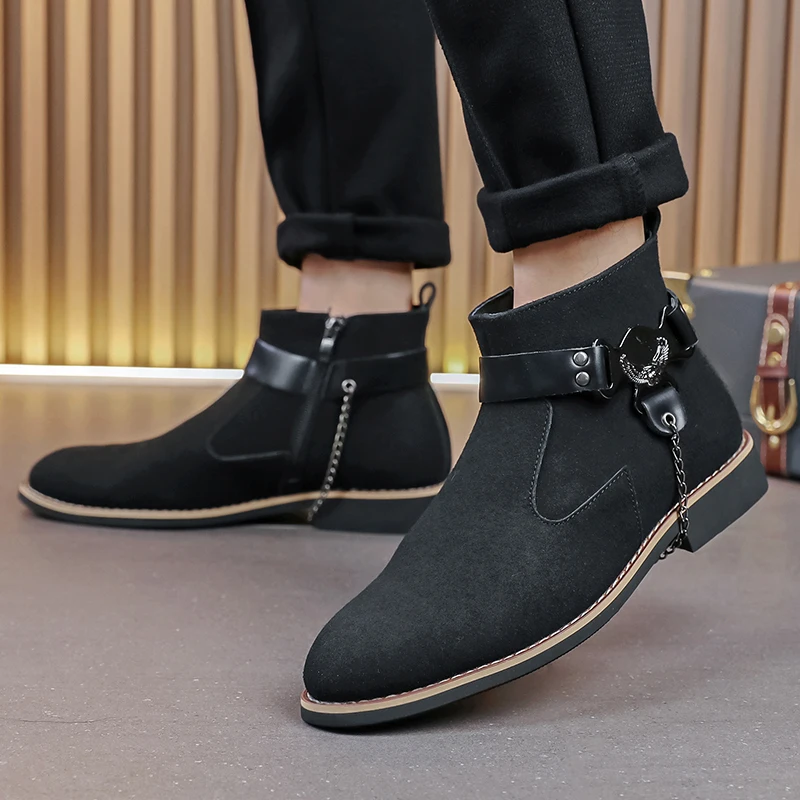 Men's Retro Classical Chelsea Boots Suede Leather Men Fashion Side Zipper Ankle Boots Casual Short Boots Handmade High-Top Shoes