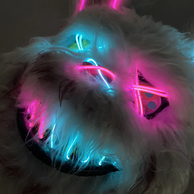 Heißer Blutiger Kaninchen Bär Leuchtende LED Maske Halloween Horror Bunny Maske Karneval Party Requisiten Cosplay Dress Up Kopfbedeckung – Detail 13