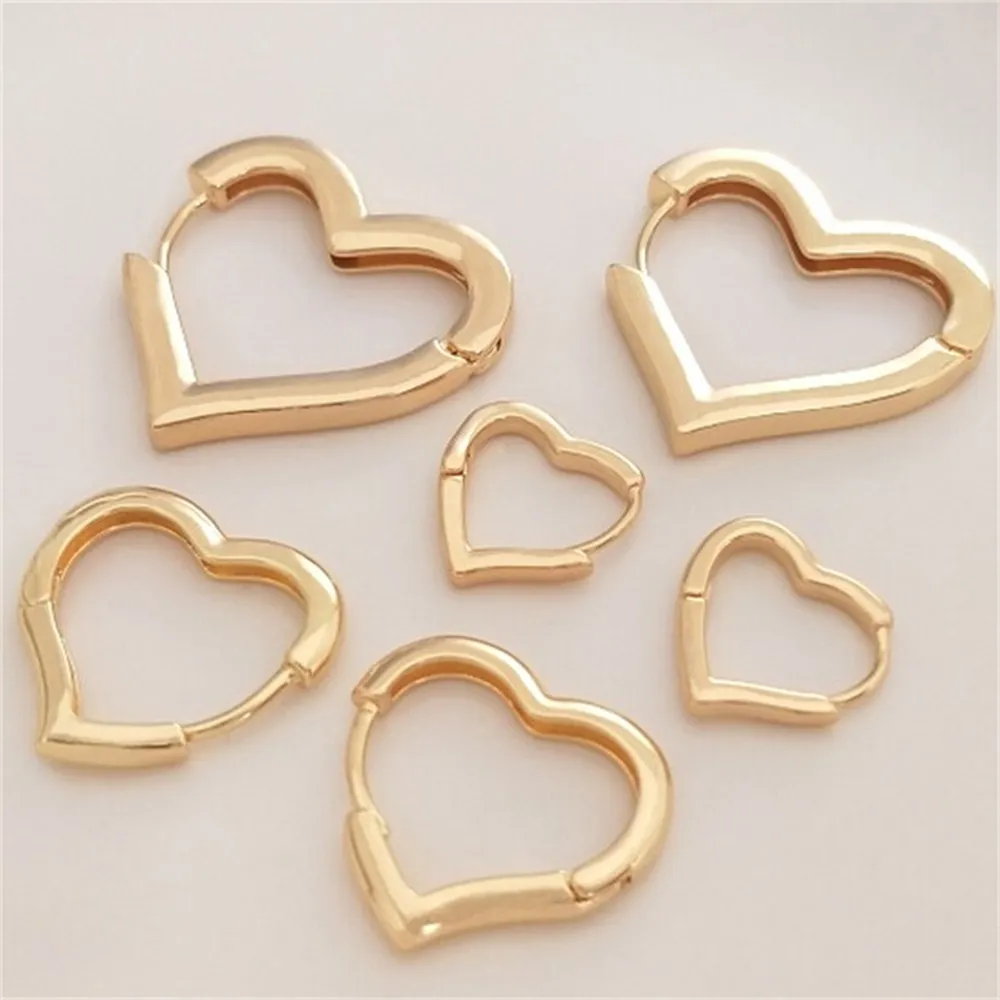 Heart-shaped Ear Buckle 14K Gold Peach Beloved Heart-shaped Earrings French Ear Hook Fashion Handmade Diy Earrings E076