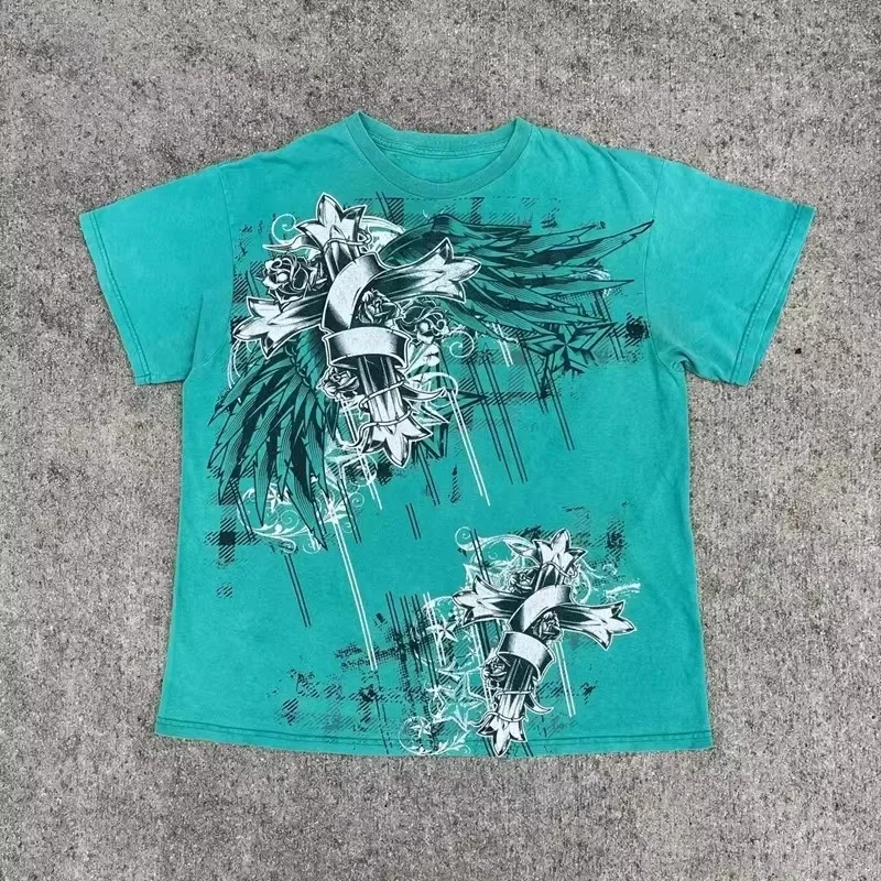 T-shirt Vintage Rayé Style Y2K - Manches Courtes, Coupe Ample - Look Grunge Années 2000 Pour Fille