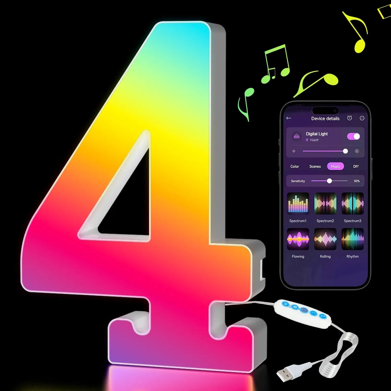 Customizable Smart LED Alphabet Night Lights - USB Powered Decorative Lamps with App-Controlled RGBW Colors and Music Sync