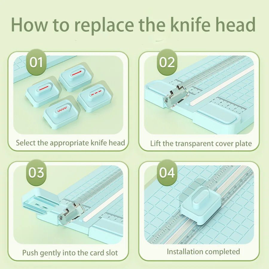 4 in 1 Two-Way Paper Cutter, Manual Office Paper Cutter, Send 4 Cutter Heads, Design for Schools, Offices and Homes - 6