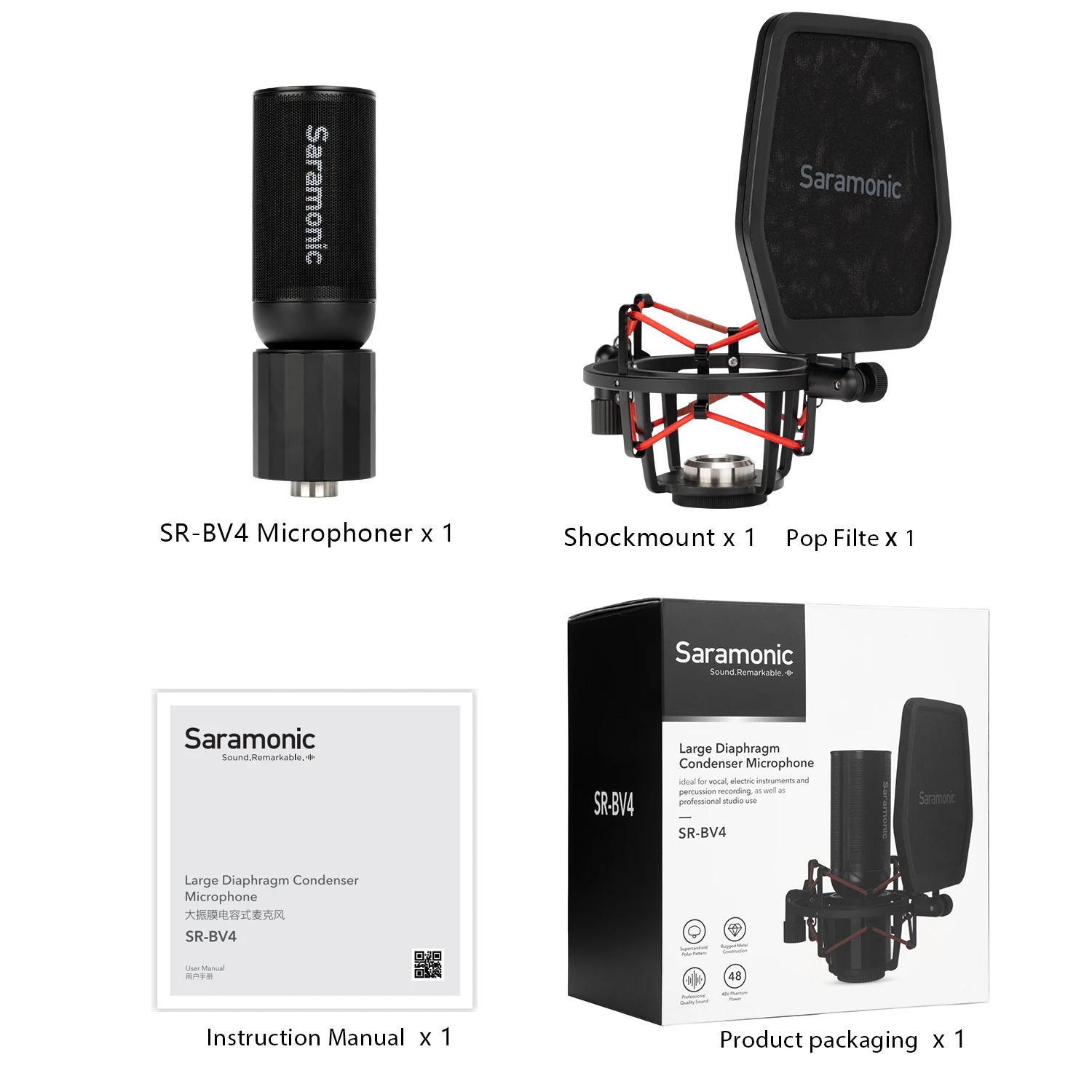 Saramonic SR-BV4 Condenser SuperCardioid Large-Diaphragm XLR Studio Microphone for Streaming Youtube Recording Podcasting Vlog