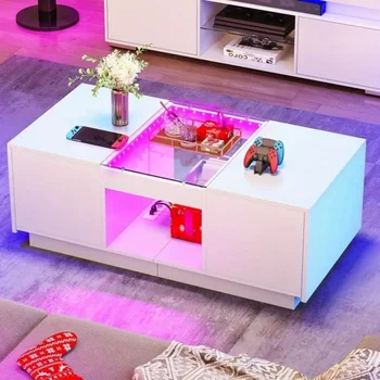 Modern LED Coffee Table with Power Outlets Drawers Living Room Table 1