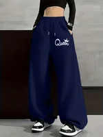 Women's Plus-size Street Style Casual Sweatpants with Personality Print Autumn and Winter Fleece Loose Fit Streetwear Oversized - Image 3