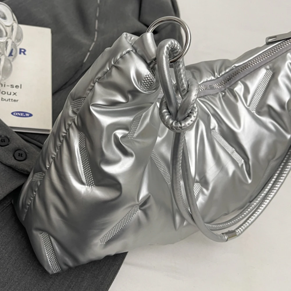 Women Space Cotton Tote Handbags Padded Underarm Pouch Large Capacity Puffer Satchel Bag Casual Winter Quilted Hobo Shoulder Bag