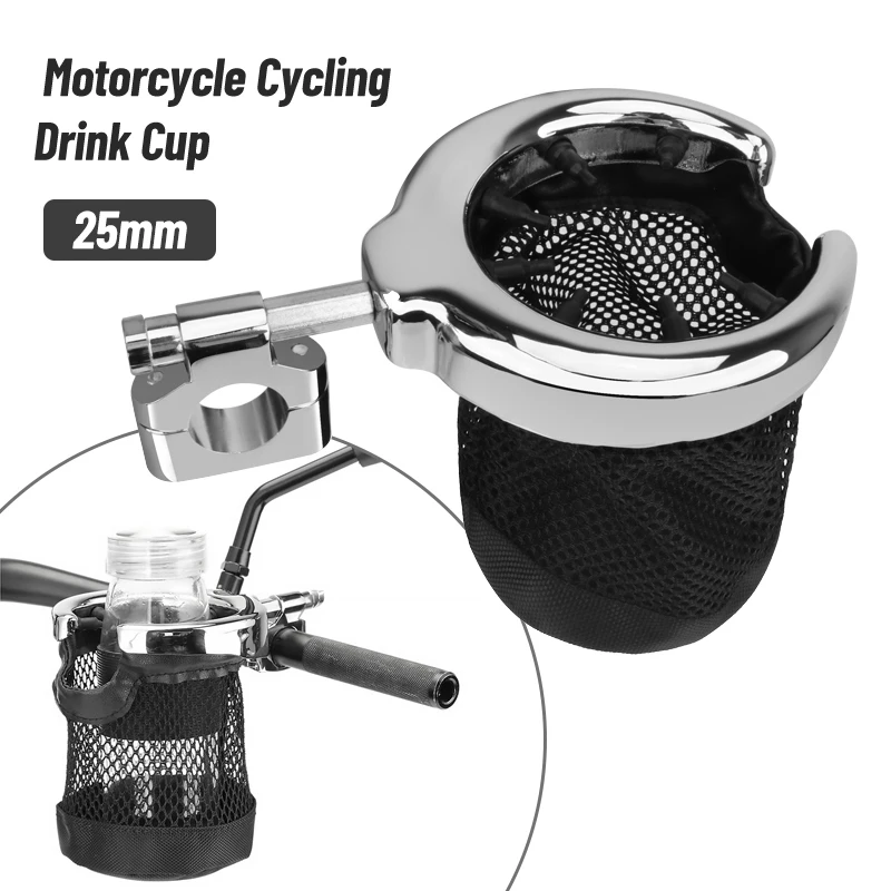 Motorcycle Chrome 25mm 1 Handlebar Cup Holder Bottle Drink For Harley Touring Road King Sportster Fatboy Dyna Softail V-ROD 2pcs turn signal indicator light lens cover for harley touring road king sportster xl 883 1200 iron 883 softail heritage dyna