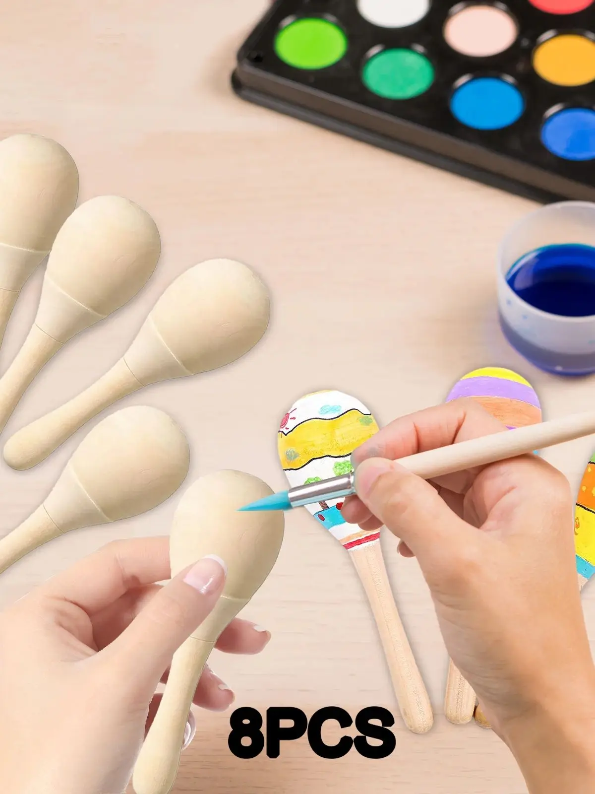 Description Picture 5 of item8x Wooden Maracas for Kids Adults DIY with Clear Sound Hand Painted Maracas Mini Hand Painted Maracas Craft Toys Craft Decor