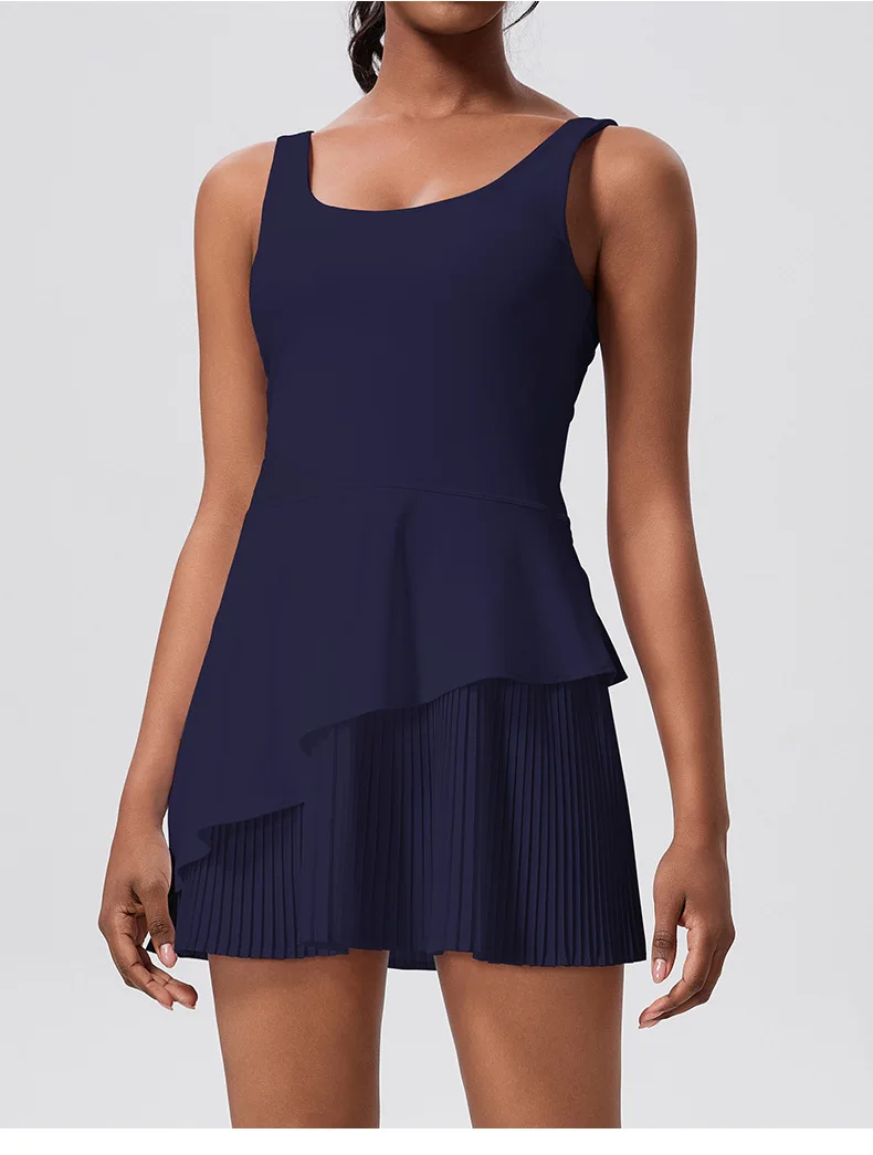 Alpha Women's Tennis Athletic Pleated Backless Summer Mini Dress Golf Workout Build in Bra Casual Romper Short Sundress