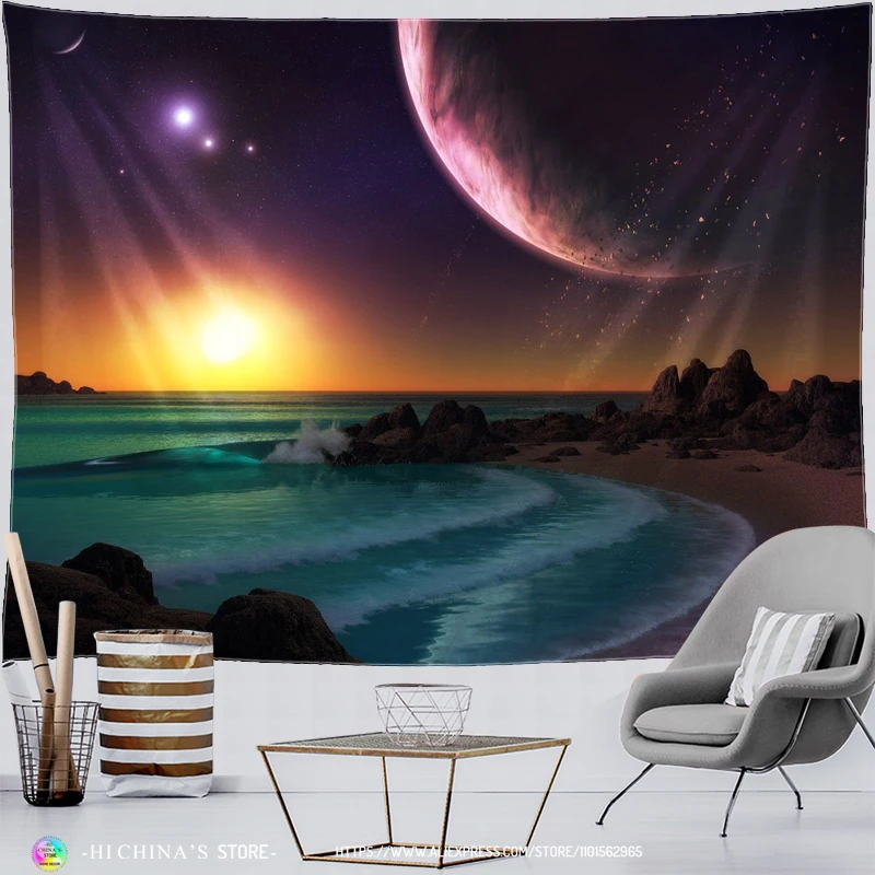 Weltraum Galaxy Universum Wandteppich Home Decor Planet Wandteppiche Sterne Wandbehang Wandbild für Schlafzimmer Astronaut Home Dekoration – Detail 11