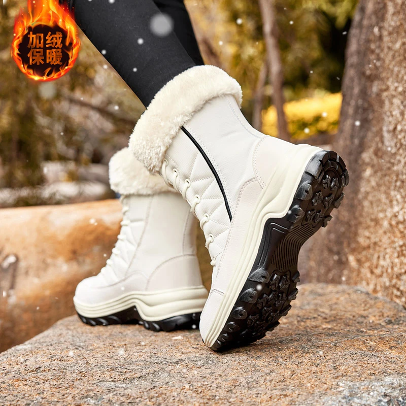 Snow boots women's new winter plus velvet padded warm high-top cotton shoes  women's non-slip waterproof outdoor snow shoes - AliExpress