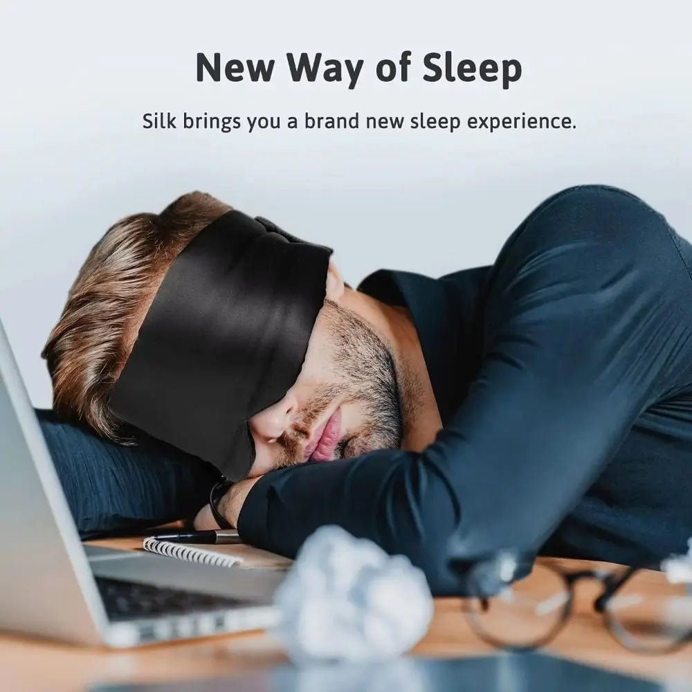 New  Silk Sleeping Mask Eyepatch Adjustable Headband Soft Blocking Light Eyemask Comfortable Eyeshade Patch Sleeping Aid