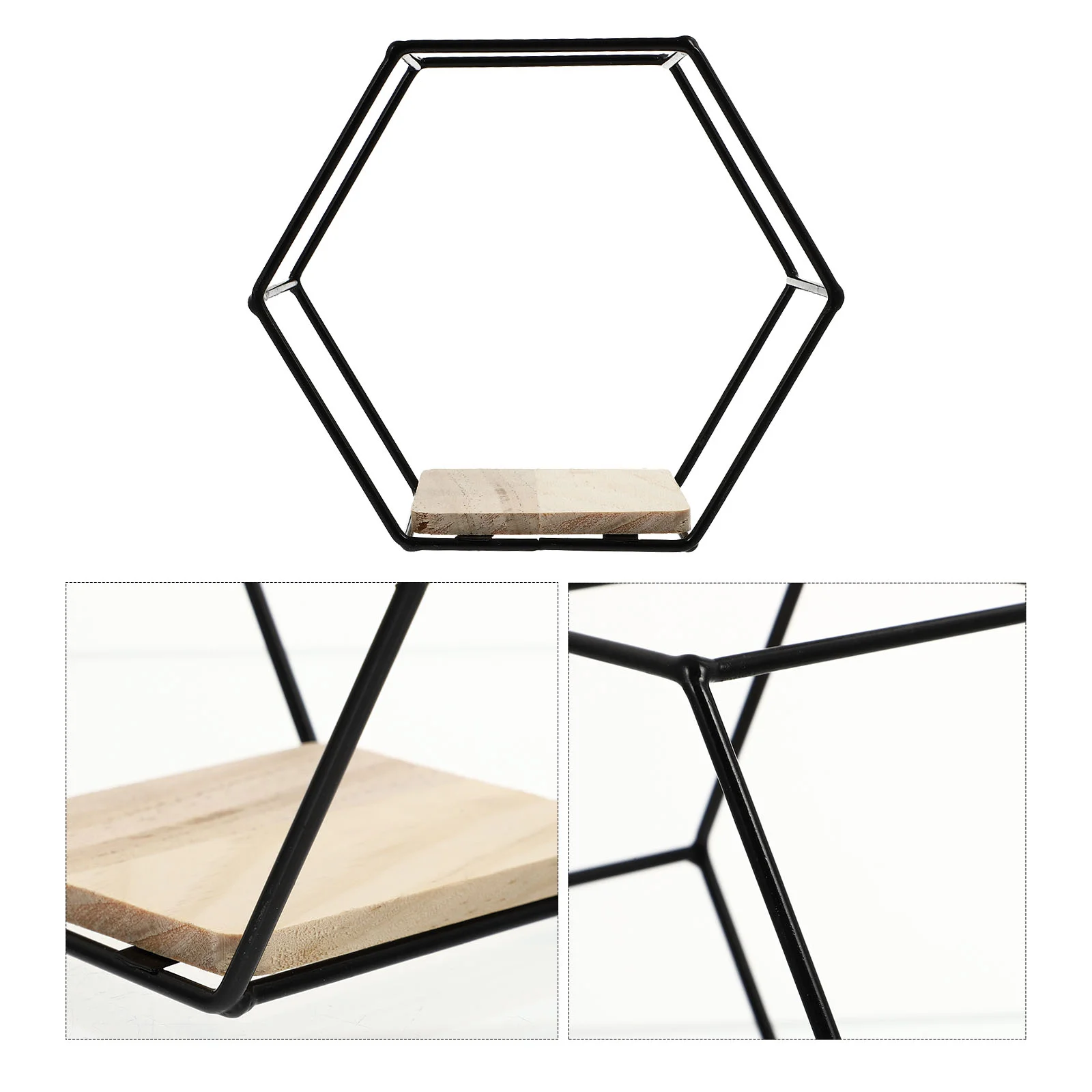 

Hexagonal Rack Wall-mounted Sundries Holder Organizing Hanging Simple Style Wood Iron Craft Storage