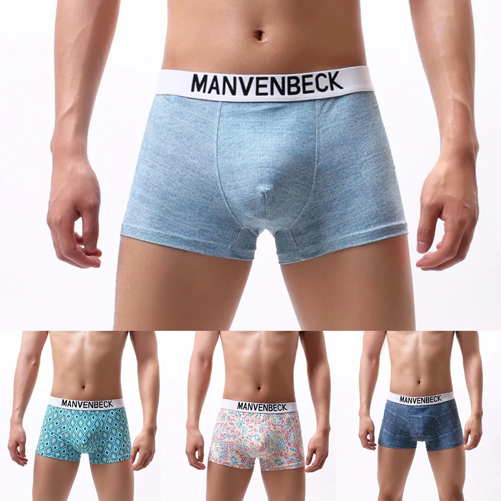 

Mens Printed Boxers Trunks -Mid Waist Underpants Male Classic Boxer Briefs Man Sexy U-Convex Pouch Panties Elastic Waist Shorts