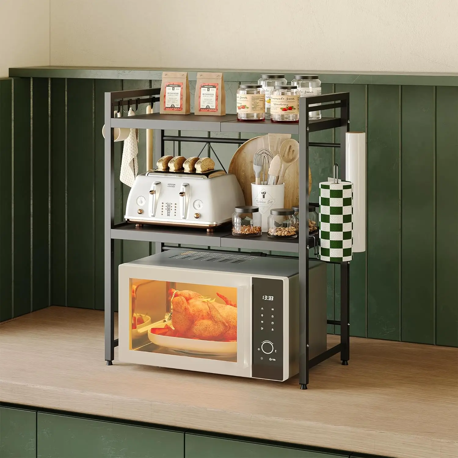 

NETEL Expandable Microwave Oven Rack, 3-Tier Adjustable Kitchen Countertop Shelves, Kitchen Microwave Stand Organizers