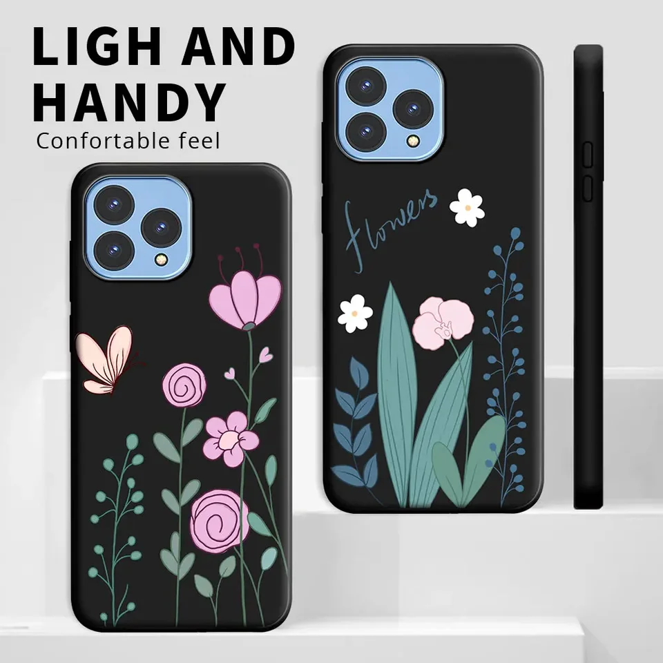 JIENI Cover per Wiko Power U30 Custodia + 2 Pezzi Vetro Temperato Pellicola (6.82), Black Silicone Custodie Protettivo Cartoon Case Morbido TPU