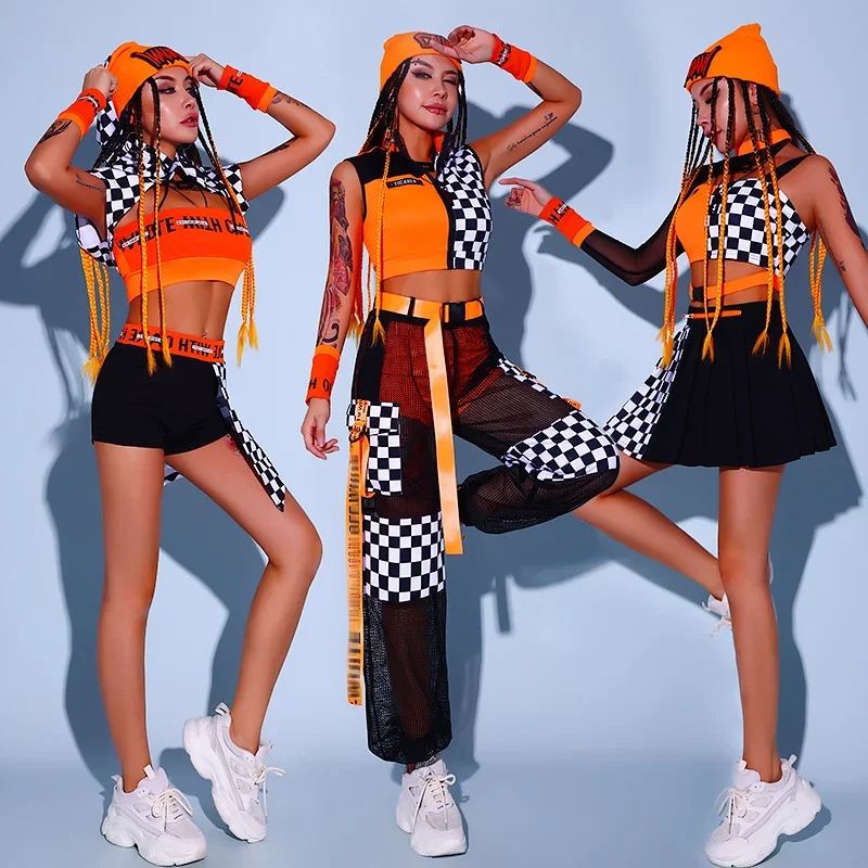 

Одежда для танцев, костюм для выступлений, одежда K-pop, униформа для чарлидинга, Женская оранжевая модель, одежда для фестиваля, одежда в стиле хип-хоп