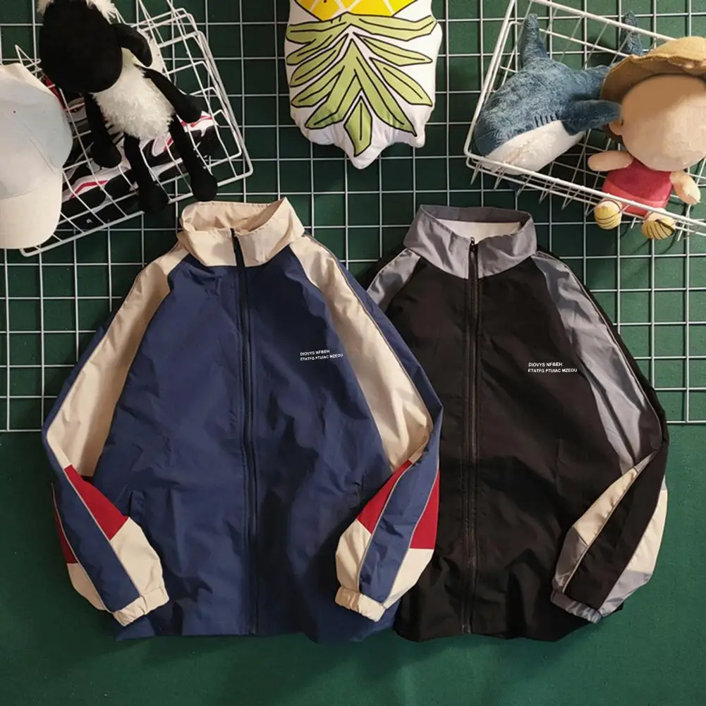 

Harajuku College Jacket Men Women Casual Patchwork Streetwear Windbreaker Coats Spring Autumn Stand Collar Thin Varsity Jacket