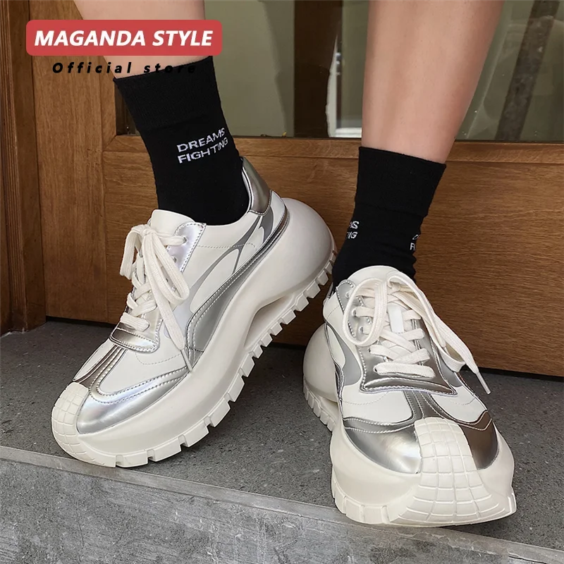 Step on poop 7CM height increasing silver dad shoes men's retro white shoes breathable lightweight sports shoes 4