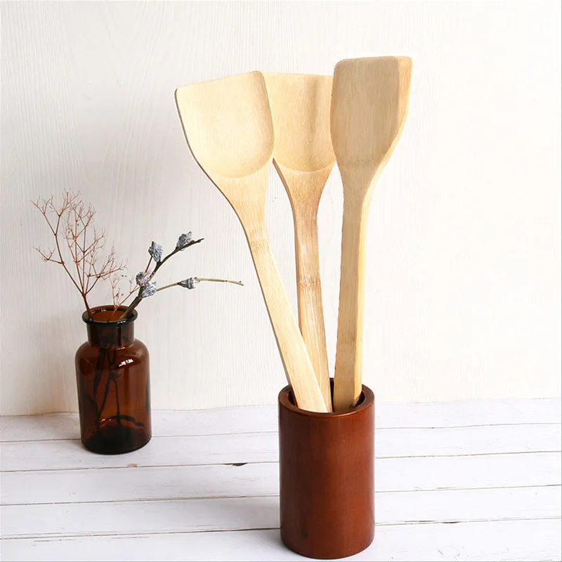 Bamboo Log Spatula Chinese Spatula Long Handle 36cm Paintless Thickened and Long Cooking Kitchen Cooking Tools