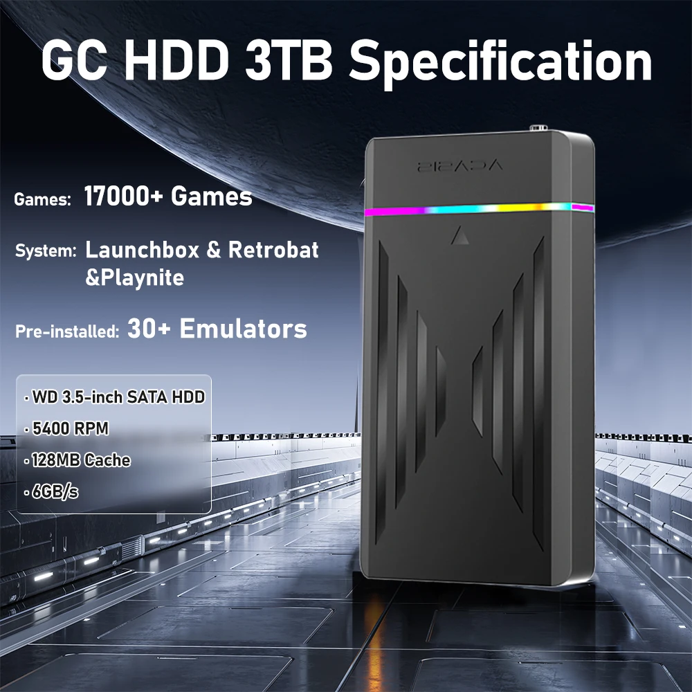 3TB Gaming HDD Playnite&Retrobat&Launchbox Retro Game Console with 17000+ Games for PS4/PS3/PS2/Wii/Wiiu/SS and WIN PC/Laptop