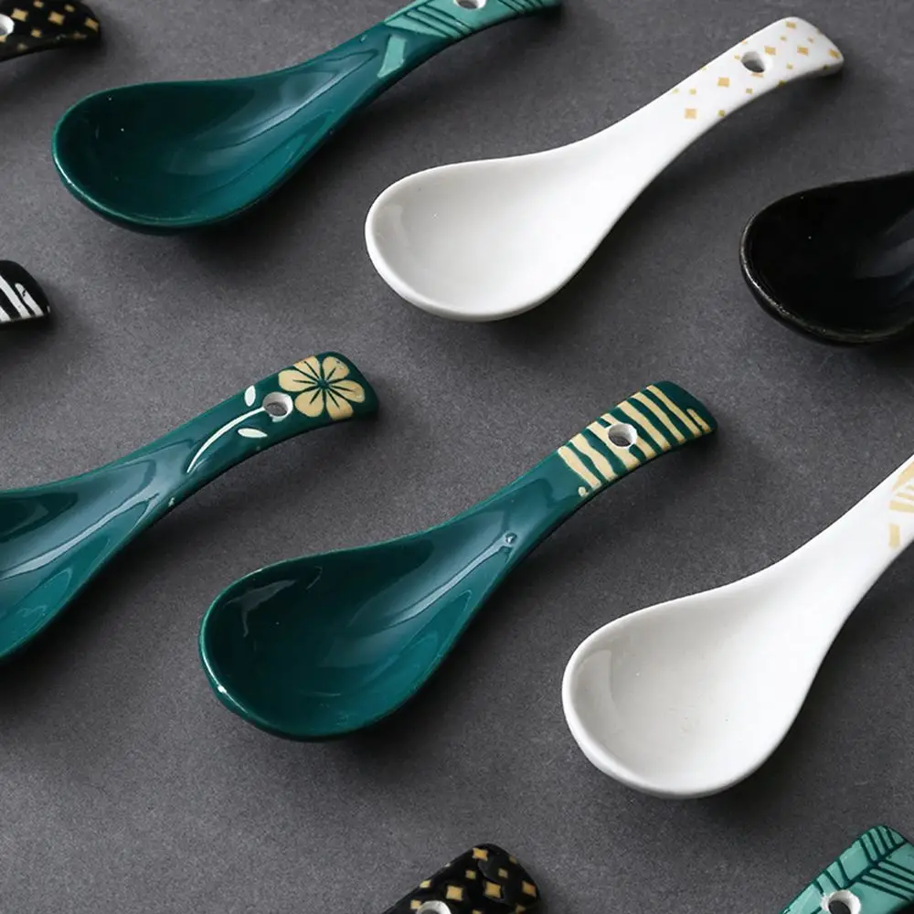 Soup Spoon Creative Japanese Style Ceramic Hand-painted Soup Spoon Home Restaurant Tableware