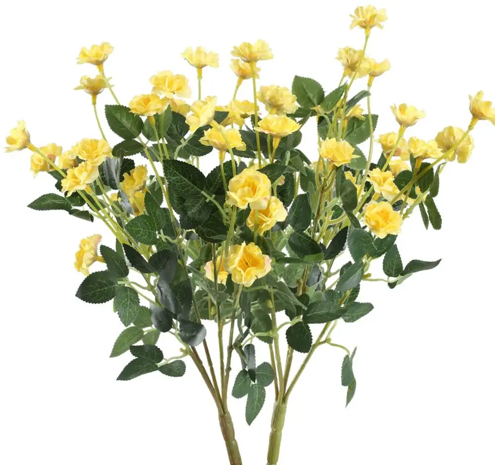 

2PCS Artificial Flowers Rose Bouquets UV Resistant Fake Plants Greenery Shrubs Bush Yellow Silk Flowers Arrangement